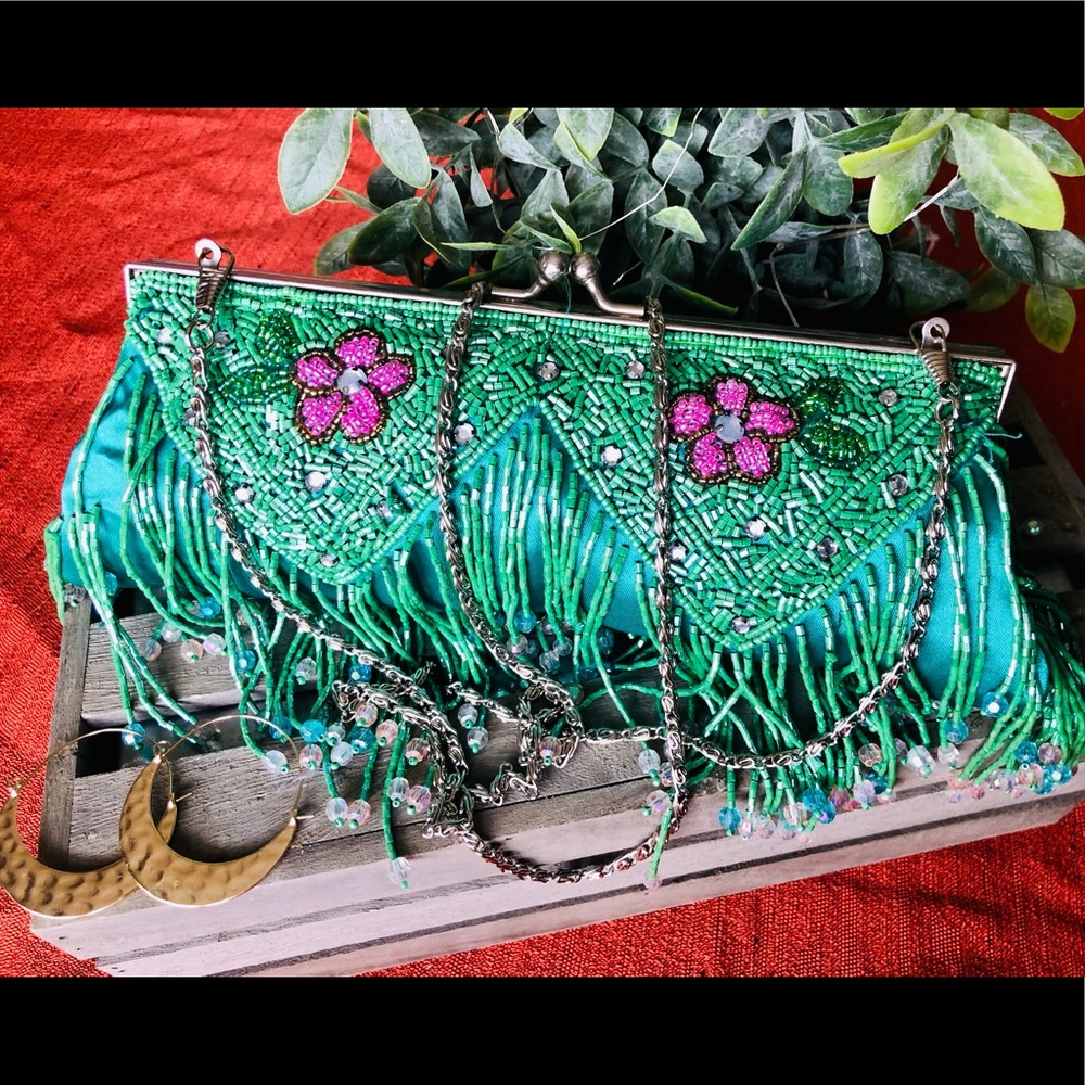 Vintage hand beaded floral purse